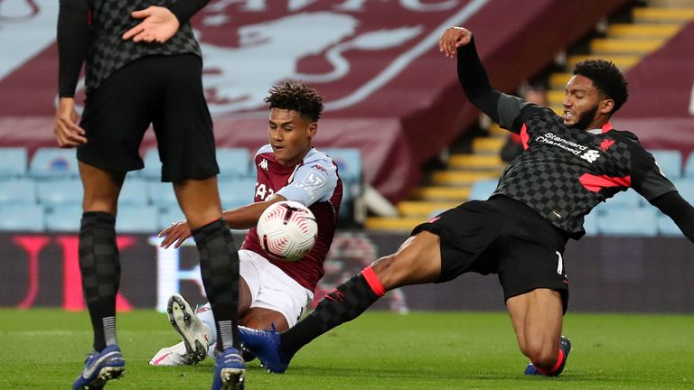 Ollie Watkins scores his and Villa's second goal of the game