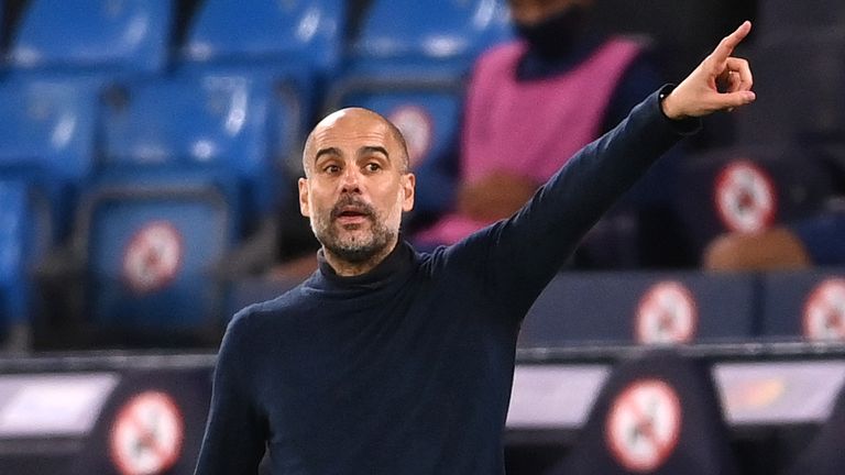 Pep Guardiola gives instructions during Manchester City&#39;s 3-1 win against Porto in the Champions League