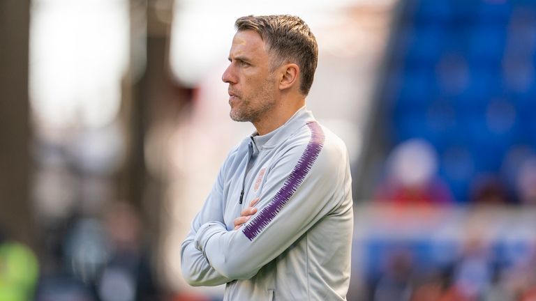 England Women head coach Phil Neville looks on at the SheBelieves Cup