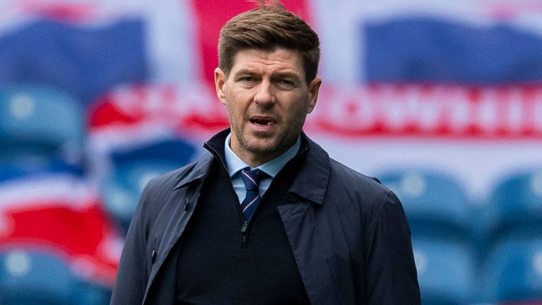 Rangers manager Steven Gerrard during a Scottish Premiership match between Rangers and Dundee United at Ibrox Stadium, on September 12, 2020