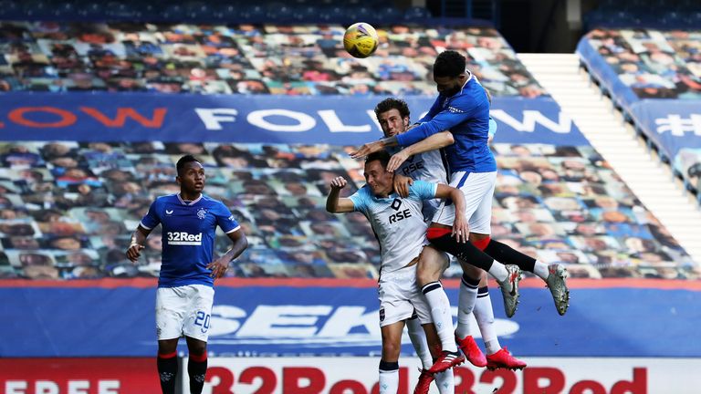 Conor Goldson heads an effort over the bar as Rangers dominated