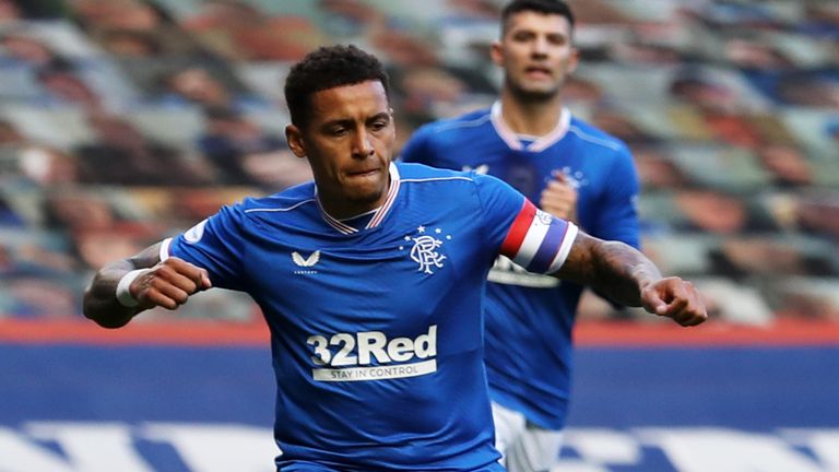 Rangers skipper James Tavernier celebrates opening the scoring in the victory over Ross County