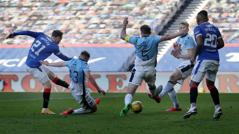 Brandon Barker fires in Rangers second goal against Ross County