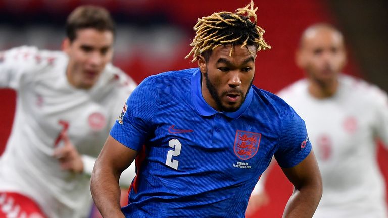 LONDON, ENGLAND - OCTOBER 14: Reece James of England runs with the ball during the UEFA Nations League group stage match between England and Denmark at Wembley Stadium on October 14, 2020 in London, England. Football Stadiums around Europe remain empty due to the Coronavirus Pandemic as Government social distancing laws prohibit fans inside venues resulting in fixtures being played behind closed doors. (Photo by Toby Melville - Pool/Getty Images)