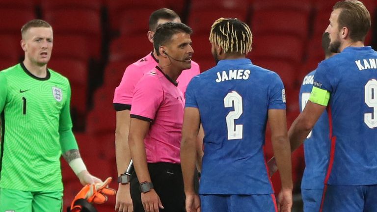 Reece James saw red late on for his protests towards referee Jesus Gil Manzano.