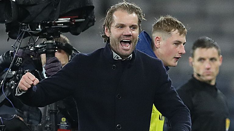 Hearts manager Robbie Neilson celebrates victory over Hibernian