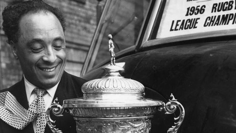 Roy Francis poses with the trophy after being crowned league champions in 1956