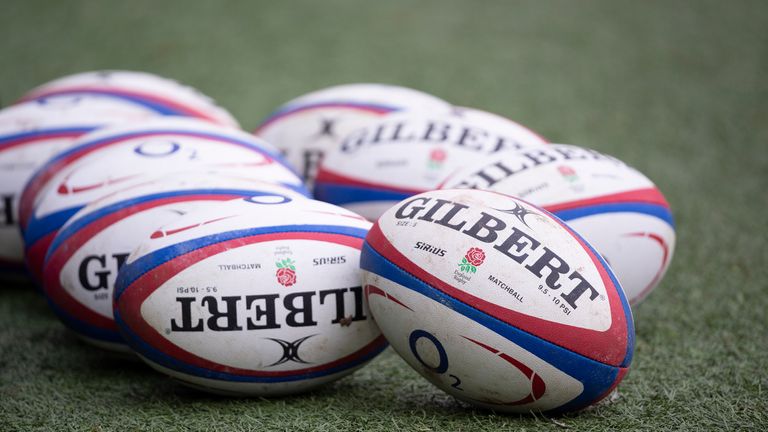 LONDON, ENGLAND - FEBRUARY 10: Gilbert rugby balls branded with the England RFU logo before the Guinness Six Nations match between England and France at Twickenham Stadium on February 10, 2019 in London, England. (Photo by Visionhaus/Getty Images)