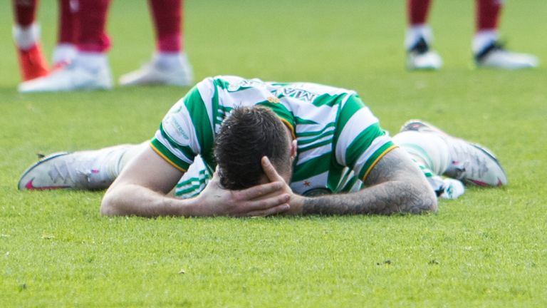 Shane Duffy shows his frustration after his error led to Aberdeen&#39;s second goal