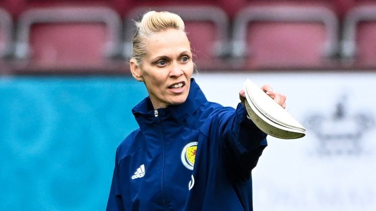 Scotland Women head coach Shelley Kerr during a training session at Tynecastle