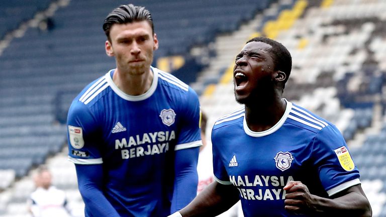 Cardiff City's Sheyi Ojo celebrates scoring against Preston