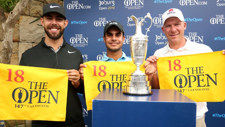 JOHANNESBURG, SOUTH AFRICA - DECEMBER 11: Erick Van Rooyen of South Africa, Shubankar Sharma of India and Shaun Norris of South Africa 