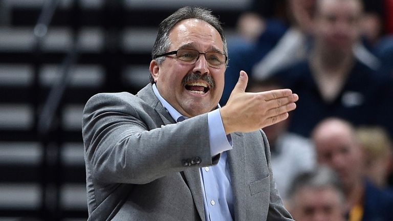 Stan Van Gundy issues instructions from the sidelines during his tenure as Detroit Pistons coach 