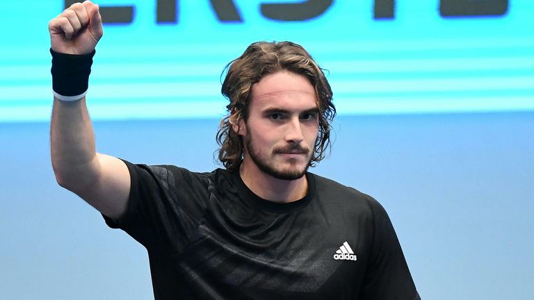 Greeces Stefanos Tsitsipas gestures during his match against Germany's Jan-Lennard Struff during the Erste Bank Open ATP tennis tournament in Vienna, on October 28, 2020.