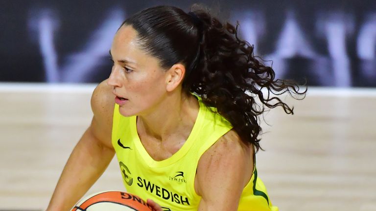 Sue Bird controls possession during Seattle's Game 2 win over Las Vegas in the WNBA Finals