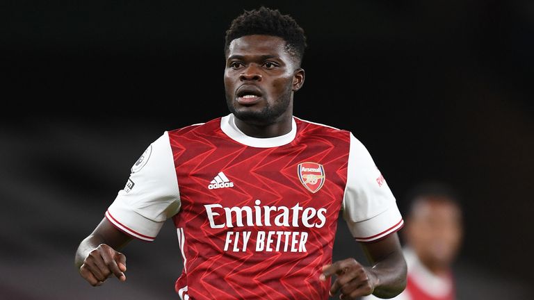 Thomas Partey in action for Arsenal against Leicester