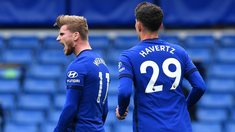 Timo Werner of Chelsea celebrates after scoring his sides first goal 