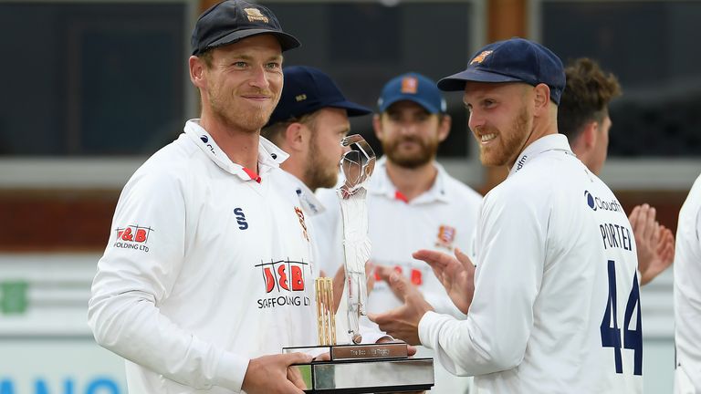 LONDON, ENGLAND - SEPTEMBER 27: Essex captain Tom Westley poses with the Bob Willis Trophy after Day 5 of the Bob Willis Trophy Final between Somerset and Essex at Lord's Cricket Ground on September 27, 2020 in London, England