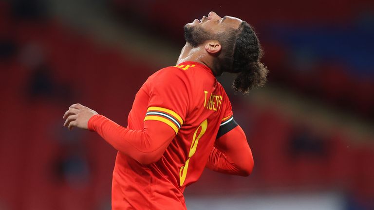 Tyler Roberts shows his frustration during Wales' loss to England