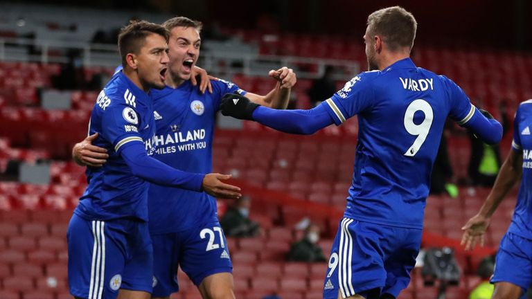 Leicester celebrate Vardy's late winner