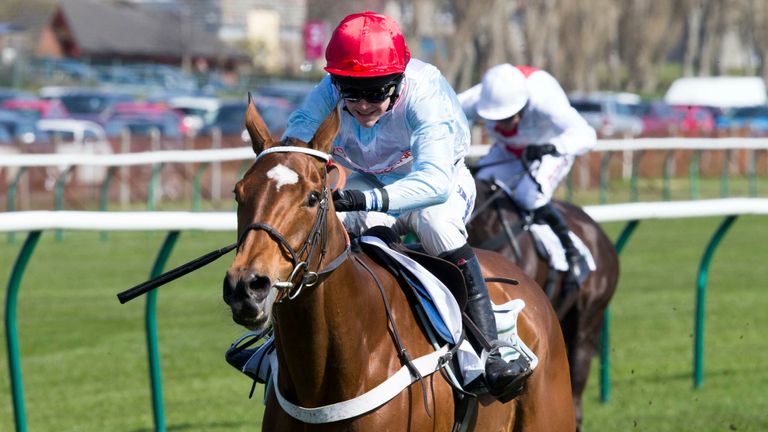 Verdana Blue ridden by Connor Brace wins the CPMS Scottish Champion Hurdle