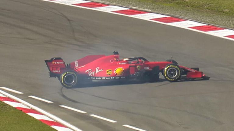 Seb Vettel spins out on turn 13  during practice at the Nurburgring