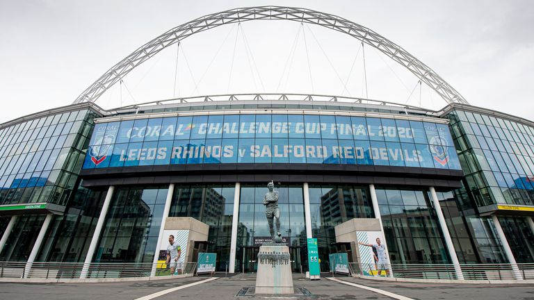 Picture by Allan McKenzie/SWpix.com - 17/10/2020 - Rugby League - Coral Challenge Cup Final - Leeds Rhinos v Salford Red Devils - Wembley Stadium, London, England - An empty Wembley stadium in the lead up to the Coral Challenge Cup final where Leeds Rhinos will face the Salford Red Devils behind closed doors.