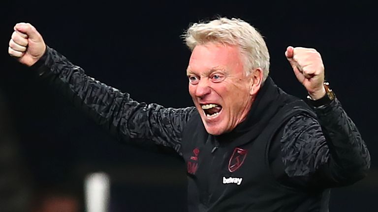 David Moyes celebrates West Ham's late equaliser at Tottenham