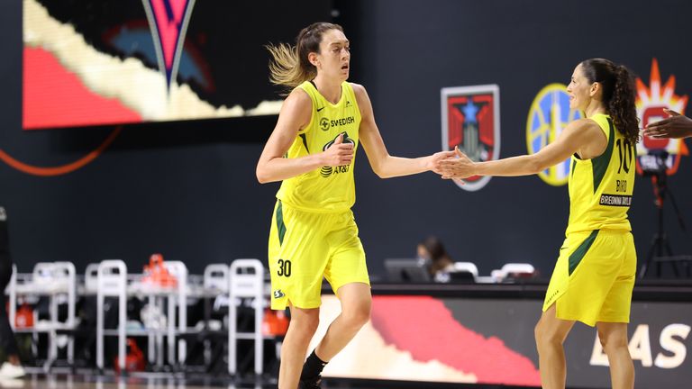 Breanna Stewart top-scored with 22 points as the Seattle Storm took a 2-0 lead against the Las Vegas Aces in the WNBA Finals.