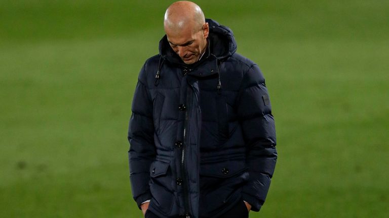 Zinedine Zidane looks dejected during Wednesday night&#39;s shock defeat