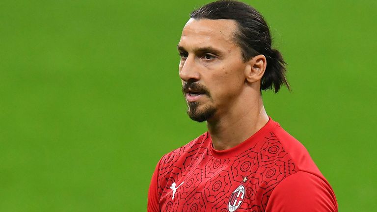 Zlatan Ibrahimovic of AC MIlan looks on during the Serie A match between AC Milan and Bologna FC at Stadio Giuseppe Meazza on September 21, 2020 in Milan, Italy