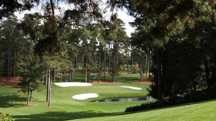 A general view of the 16th green during a practice round prior to the Masters at Augusta National Golf Club 