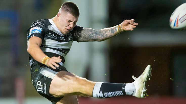 Picture by Allan McKenzie/SWpix.com - 12/11/2020 - Rugby League - Betfred Super League Playoffs - Warrington Wolves v Hull FC - Halliwell Jones Stadium, Warrington, England - Hull FC's Joe Cator celebrates his try against Warrington.