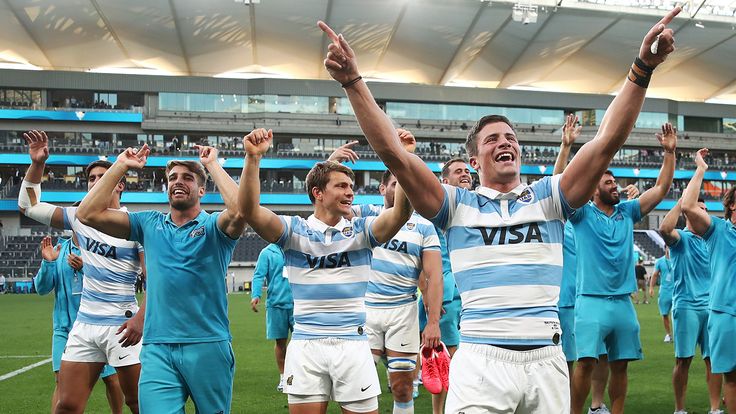 Argentina celebrate victory over the All Blacks in Sydney.
