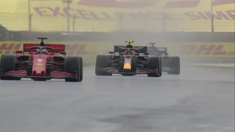 Tracking Vettel into Turn 11, Hamilton locked up, ran wide and that allowed Albon&#39;s Red Bull through to sixth place.