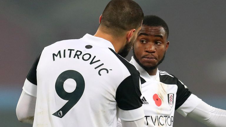 Aleksandar Mitrovic speaks to Fulham teammate Ademola Lookman