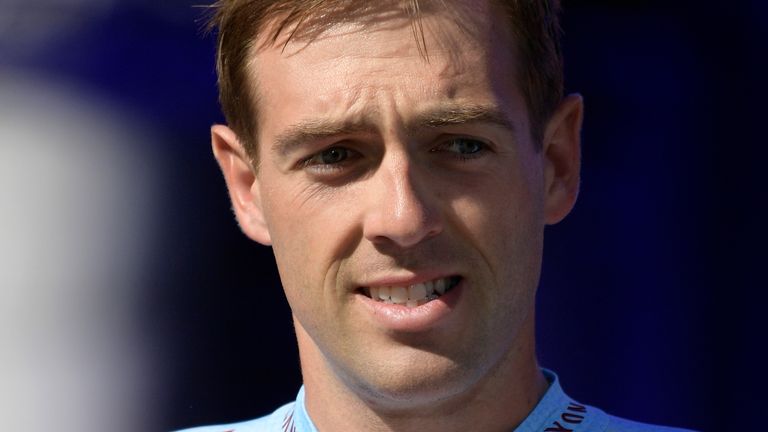 British Alex Dowsett of Katusha-Alpecin pictured during the team presentation at the Grand Place - Grote Markt in Brussels, for the 106th edition of the Tour de France cycling race, Thursday 04 July 2019. This year's Tour de France starts in Brussels and takes place from July 6th to July 28th. BELGA PHOTO YORICK JANSENS (Photo credit should read YORICK JANSENS/AFP via Getty Images)