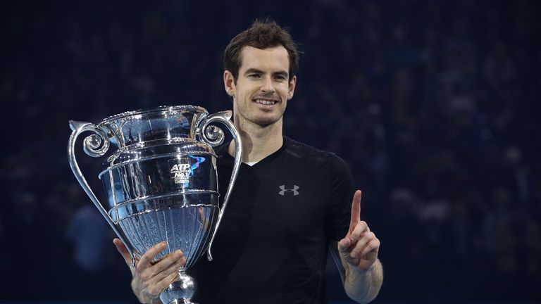 Andy Murray celebrating winning the ATP Finals at the O2 Arena back in November 2016