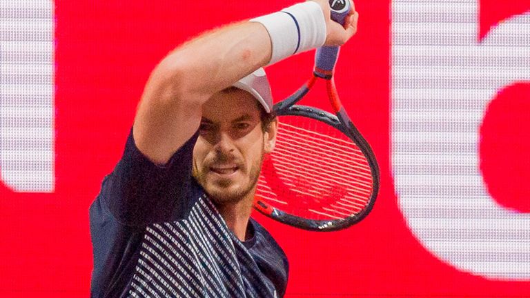 Andy Murray of Great Britain looks on during a match against Fernando Verdasco on the second day of the Bett1Hulks Indoor tennis tournament at Lanxess Arena on October 13, 2020 in Cologne, Germany.