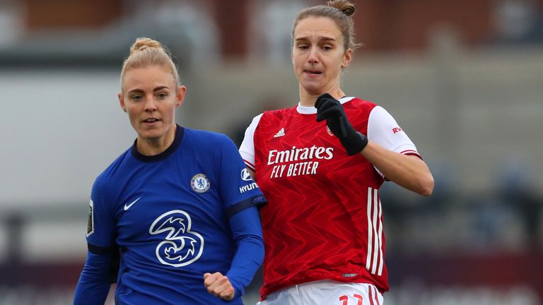 Vivianne Miedema challenges Sophie Ingle