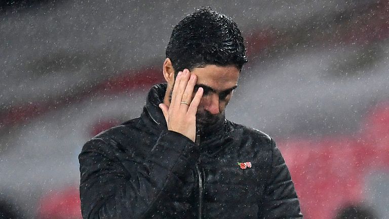 Mikel Arteta during Arsenal's defeat to Aston Villa