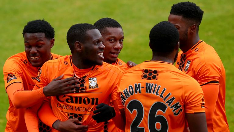 Wesley Fonguck celebrates his goal against Burton