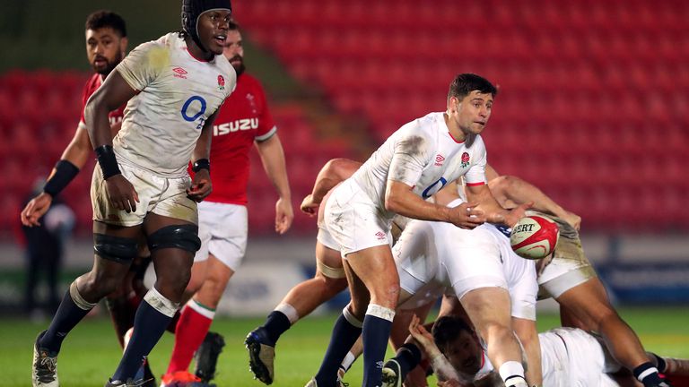 Ben Youngs gets the ball away for England