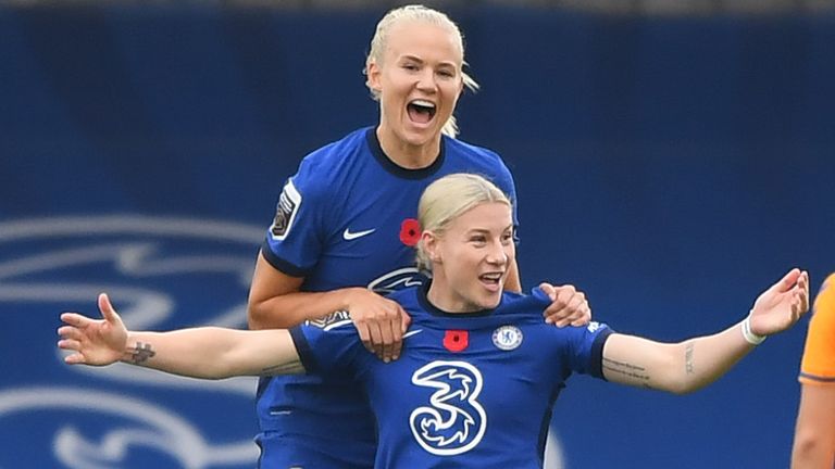 Bethany England scored twice for Chelsea with Pernille Harder also on the scoresheet