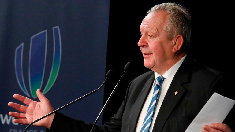 World Rugby Chairman Bill Beaumont attends a ceremony to launch France's plans to host the 2023 Rugby World Cup, by signing the founding charter of the public body that will organize the championship, at the Stade de France stadium in St Denis, north of Paris on March 10, 2018. / AFP PHOTO / POOL / Francois Mori (Photo credit should read FRANCOIS MORI/AFP via Getty Images)