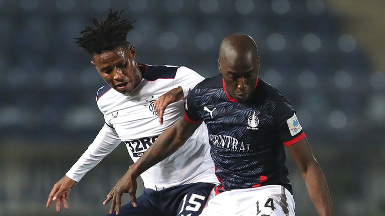 Rangers' Bongani Zungu challenges Falkirk's Morgaro Gomis
