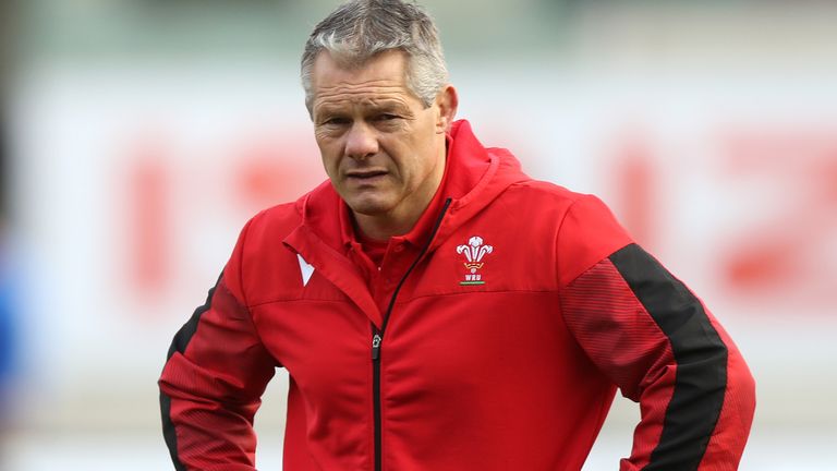 Byron Hayward, the Wales defence coach looks on during the 2020 Guinness Six Nations match between Wales and Scotland at Parc y Scarlets on October 31, 2020 in Llanelli, Wales. (Photo by David Rogers/Getty Images)