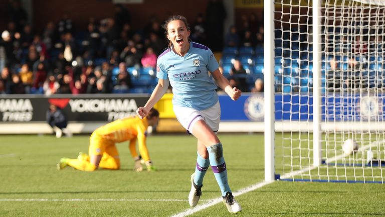 Manchester City's Caroline Weir celebrates a goal against Chelsea