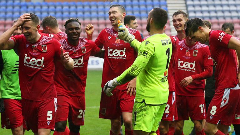 Chorley celebrate their FA Cup first round win at Wigan