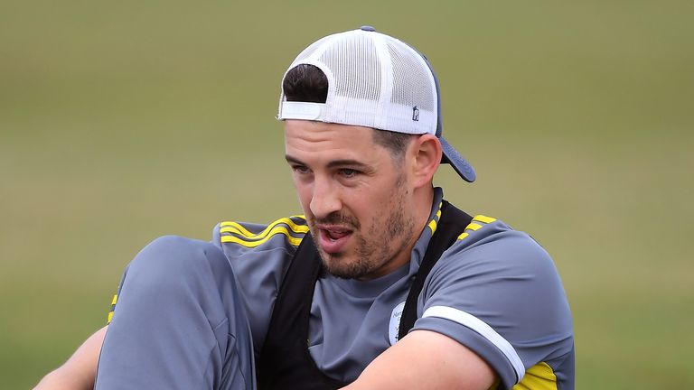 Chris Wood of Hampshire prepares to bowl during a Hampshire CCC Net Session at Arundel Cricket Club on July 06, 2020 in Arundel, England. County Cricketers have returned to training in groups of 6 as the ECB announced the seasons resumption is to be on the 1st August.